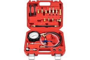 DKWOESHG Fuel Injector Tester & Pump Pressure Gauge Kit 0-140 PSI - Universal Automotive Diagnostic Tool for Cars, Trucks, SUVs, ATVs - Master Set with Hoses & Fittings