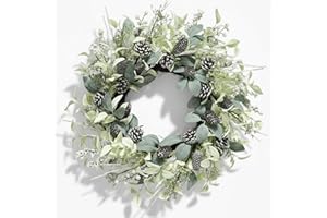 WORTHYEAH Winter Wreaths for Front Door, Winter Door Wreath with White Berries Pine Cones, White Snow Wreath for All Seasons Christmas Doors Outside Decorations 50 pcs Twig
