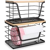 2 Pack Storage Stackable Kitchen Laundry Organizers with Bamboo Top, Wall Mount Large Trash Bag Holder and Standard Garbage B