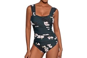 VECENEY One Piece Bathing Suit for Women Tummy Control Swimsuits Square Neck Ruched Modest Swimwear