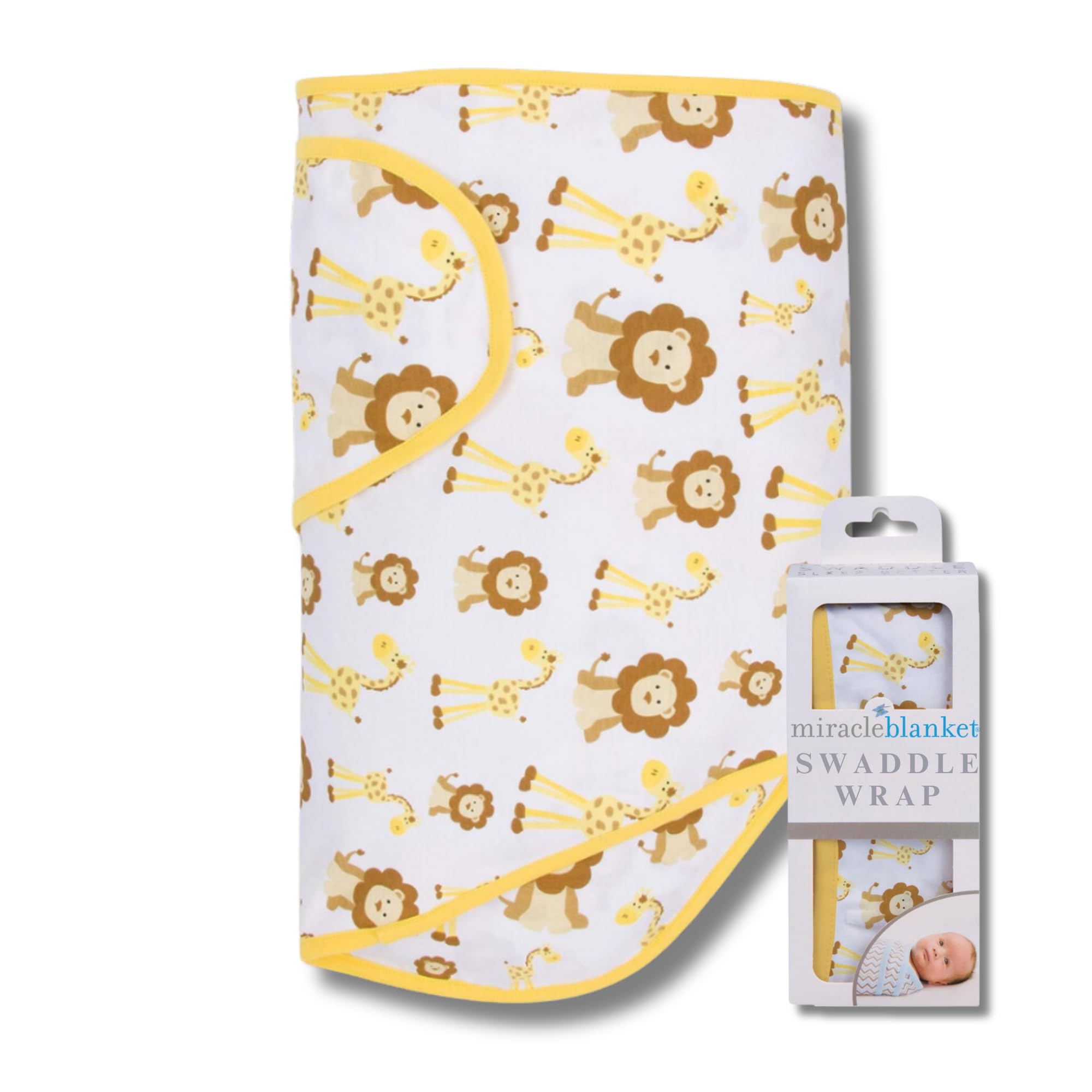 Miracle Blanket Baby Sleep Wearable Swaddle Wrap for Newborn Infant Boy or Girl 0-3 Months, Giraffes & Lions