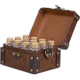 HiiFeuer Medieval Faux Leather Alchemy Box with 12 Potion Bottles | Brown, Pirate Bag, Treasure Chest, Ren Faire, Cosplay, LARP, DnD Dice Holder, Dnd Carrying Case, Fantasy Box, Keepsake Chest