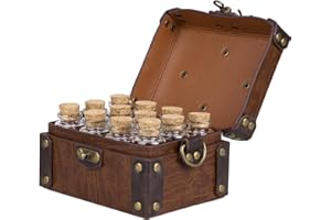 HiiFeuer Medieval Faux Leather Alchemy Box with 12 Cork Potion Vials, Fantasy Portable Crossbody Bag Jewelry Dnd Dice Holder (Brown A)
