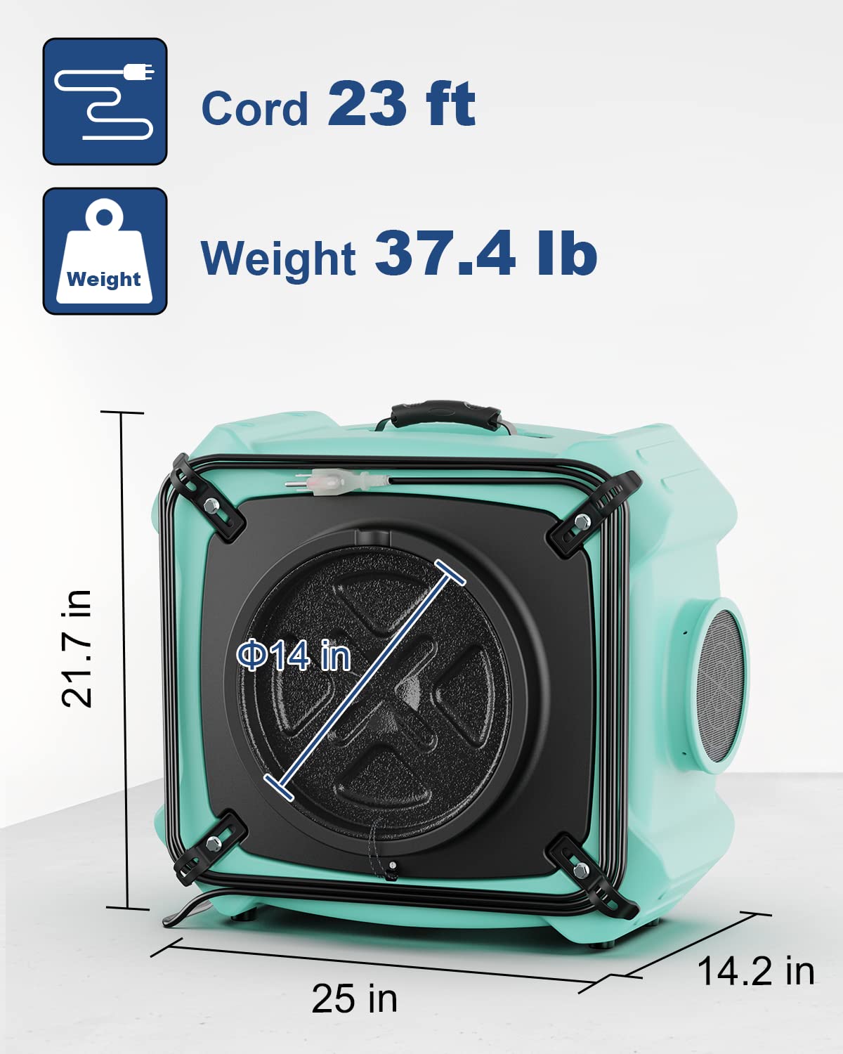 ALORAIR PureAiro HEPA Max 770 industrial Air Scrubber, 3-Stage Filtration System, GFCI Outlet, Negative Air Scrubber Water Damage Restoration Interior Decoration, Green