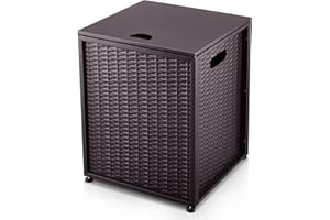 ELTRAWORS Propane Tank Cover - Propane Tank Storage Box for 20lb Tanks,16‘’ Wide Brown Propane Cover & Hideaway Side Table for Gas Fire Pits | Portable Design with Handles | Outdoor Weatherproof