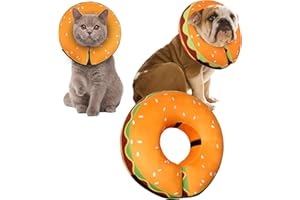 CNEO Inflatable Dog Cone Collar for Large Medium Small Dogs, Soft Adjustable Recovery Cone Collar for Dogs Cats,Dog Neck Donut Cone Alternative After Surgery(Hamburger,Small