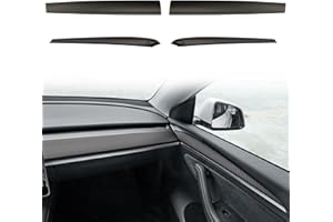 YJMOTOR for Tesla Model 3 Y Dash Wrap Front Door Trim ABS Dashboard Cover Cap Interior Decoration Wrap Kit Compatible Whit 2020-2023 Model 3/Y Accessories 4Pcs(Matte Carbon Fiber Pattern)