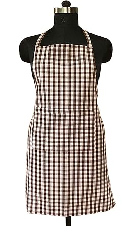 Aurum Creations 100% Cotton Brown Check Kitchen Aprons