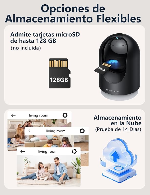 Cámara Interior 2K, cámara para Mascotas con detección de Movimiento, cámara de Seguridad para el hogar CCTV Wi-Fi con visión Nocturna, Funciona con Alexa/Google, sin Tarifa mensual