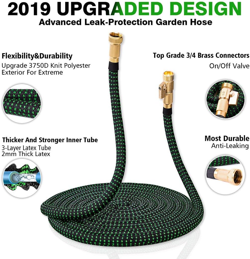 100 ft Expandable Garden Hose, Upgraded Leakproof Lightweight Garden Water Hose with 3/4" Solid Brass Fittings, Extra Strength 3750D Durable Gardening Flexible Hose, Expanding Garden Hoses Spray Nozzle … : Garden & Outdoor