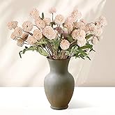 LDIWEE 12 Pcs Faux Silk Artificial Kiku Flowers, Fake Pompon Mums Long Stem Beige Flowers for Vase, Mini Chrysanthemums Floral Arrangements for DIY Home Table Centerpieces Wedding Decorations (Beige)