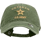 e4Hats.com U.S. Army Veteran Military Embroidered Washed Solid Pigment Dyed Cotton Twill Brass Buckle Cap