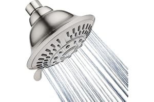 BRIGHT SHOWERS Shower Head High Pressure Rain Showerhead 5 Spray Setting Fixed Shower Head Angle Adjustable Bathroom Showerhead, Brushed Nickel