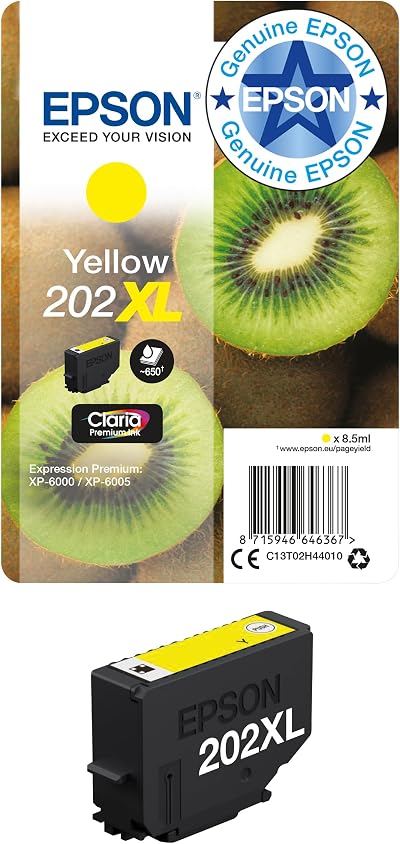 Epson 202XL Yellow Kiwi High Yield Genuine Ink Cartridge Claria Premium