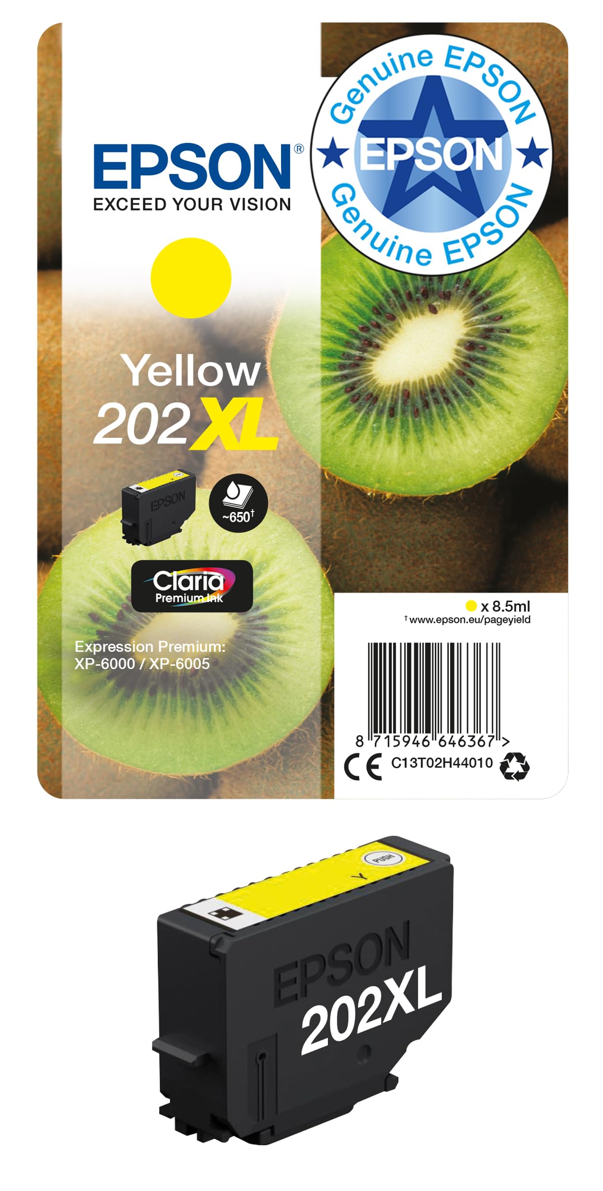 Epson 202XL Yellow Kiwi High Yield Genuine, Claria Premium Ink Cartridge