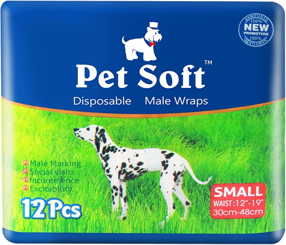 Pet Soft Male Dog Nappies 12 Count Disposable Wraps 30-48 cm Waist