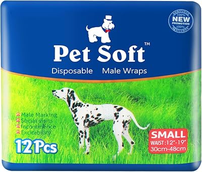Pet Soft Male Dog Nappies 12 Count Disposable Wraps 30-48 cm Waist