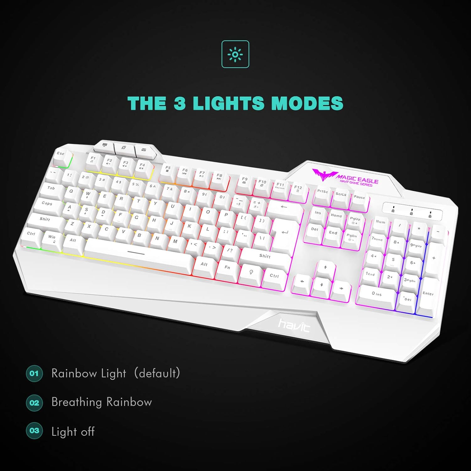 HAVIT Rainbow Backlit Wired Gaming Keyboard and Mouse Combo (White): Computers & Accessories