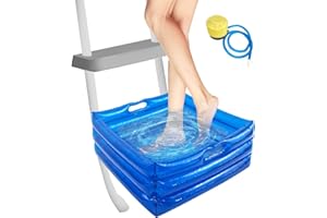 KKONHII Inflatable Pool Foot Bath Basin, 14 x 14 x 5.5 inch Foot Soaking Bath Basin for Pool Entry Ladder Portable Pool Foot Wash Basin Above Ground Swimming Pools Accessories for Pool Spa (Blue)