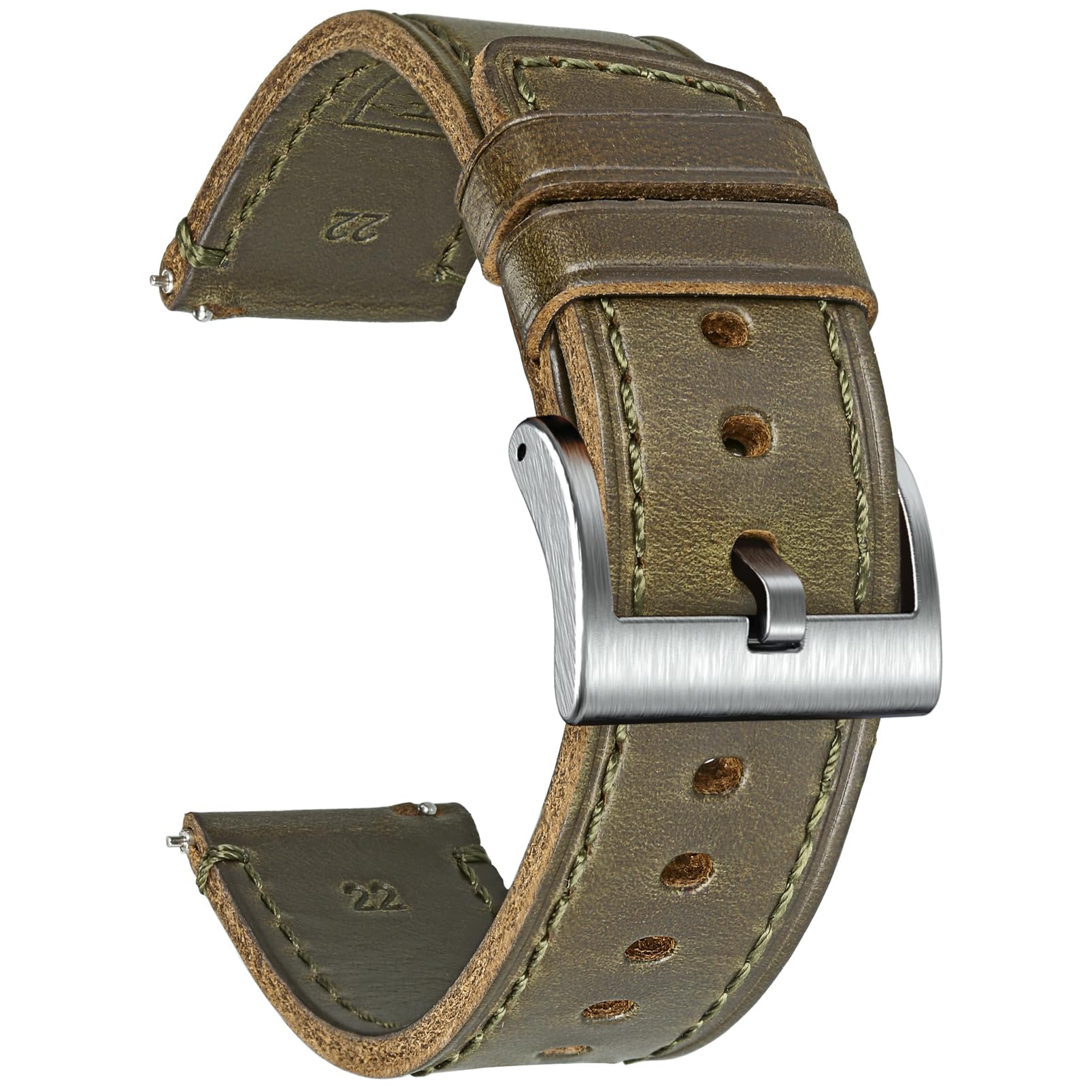 hemsut h Soft Leather Watch Bands for Men, Horween Quick Release Leather Watch Strap Vintage Watch Replacement Wrap of 22mm