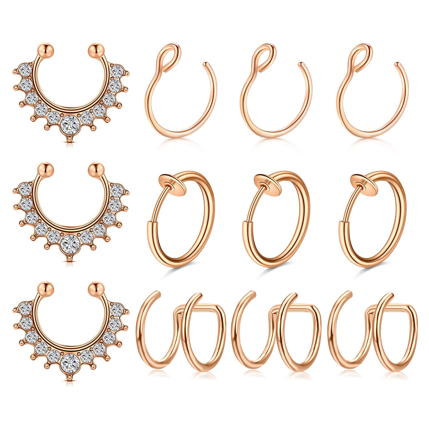 incaton Fake Nose Septum Rings Stainless Steel Non-Pierced Clip On Nose Septum Lip Earring Faux Jewelry