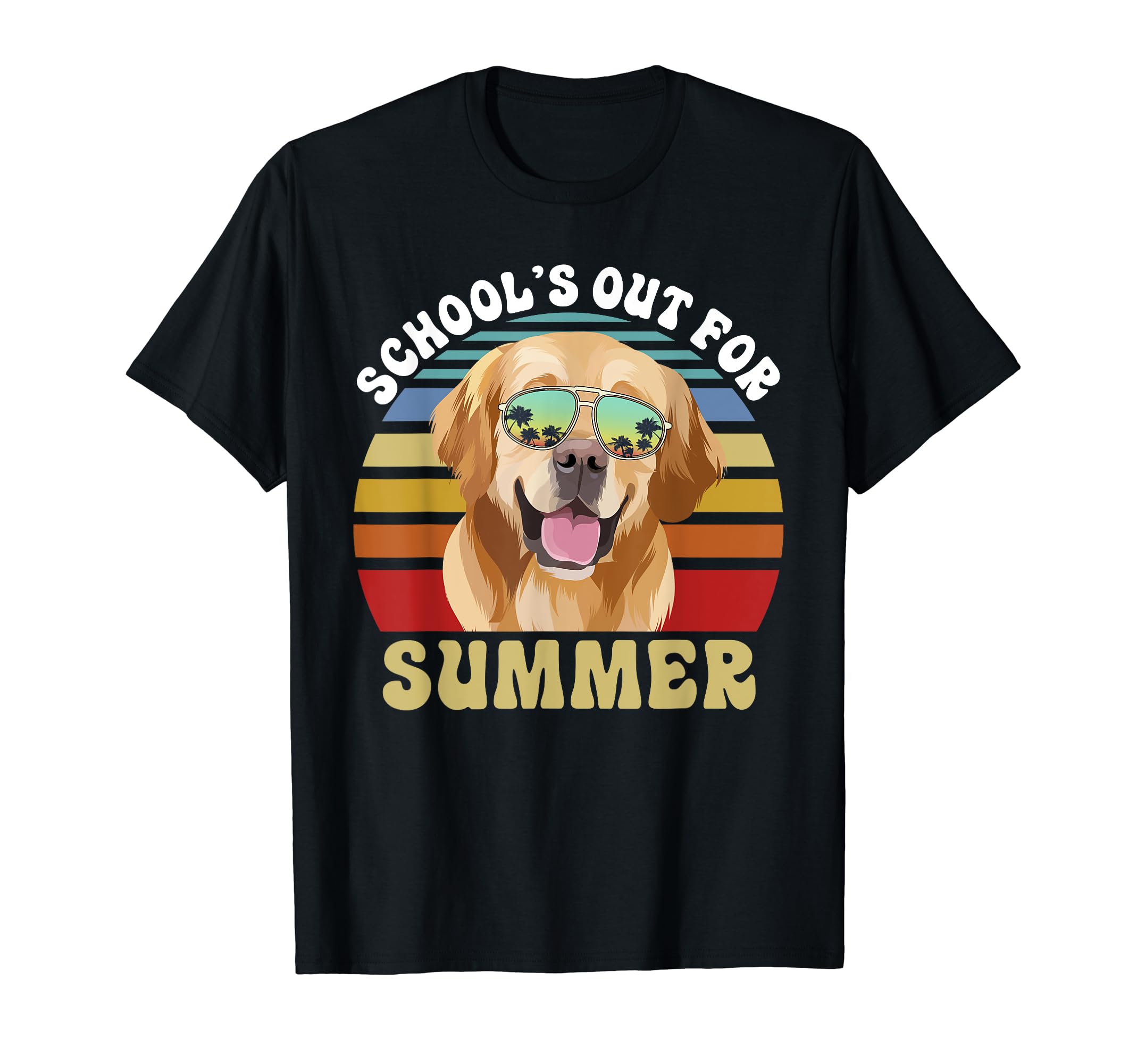 Schools Out For Summer Beach Golden Retriever Dog Teacher T-Shirt