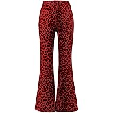 Women's Leopard Print Skinny Flared Pants Casual Fitted Flared Yoga Pants