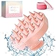 URTHEONE Scalp Massager Shampoo Brush, Hair Scalp Scrubber Head Massager with Soft Silicone Bristles for Women Men Kids Pets Shower and Hair Growth(Pink) Includes 5 Pcs Hair Ties