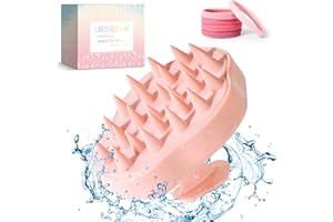 URTHEONE Scalp Massager Shampoo Brush, Hair Scalp Scrubber Head Massager with Soft Silicone Bristles for Women Men Kids Pets Shower and Hair Growth(Pink) Includes 5 Pcs Hair Ties