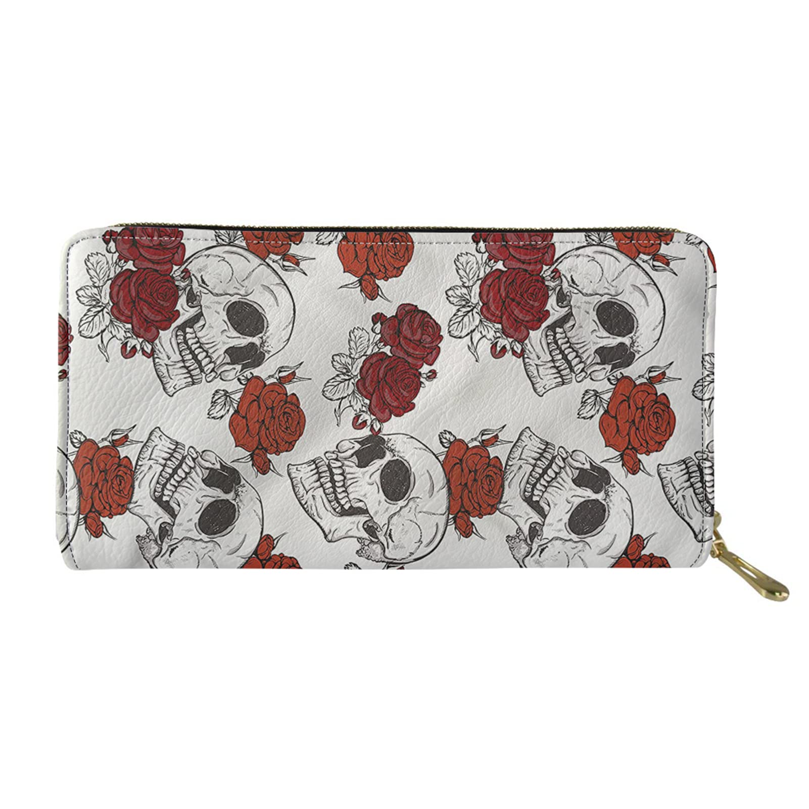 Biyejit Skull Roses Print Coin Purse Phone Holder Credit Cards Organizer Travel Coin Pouch Gift for Women Girls