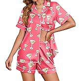 Ekouaer Womens Satin Silk Pajamas Set Short Sleeve Sleepwear Button Down Top and Shorts Loungewear 2 Piece Pjs Set S-XXL
