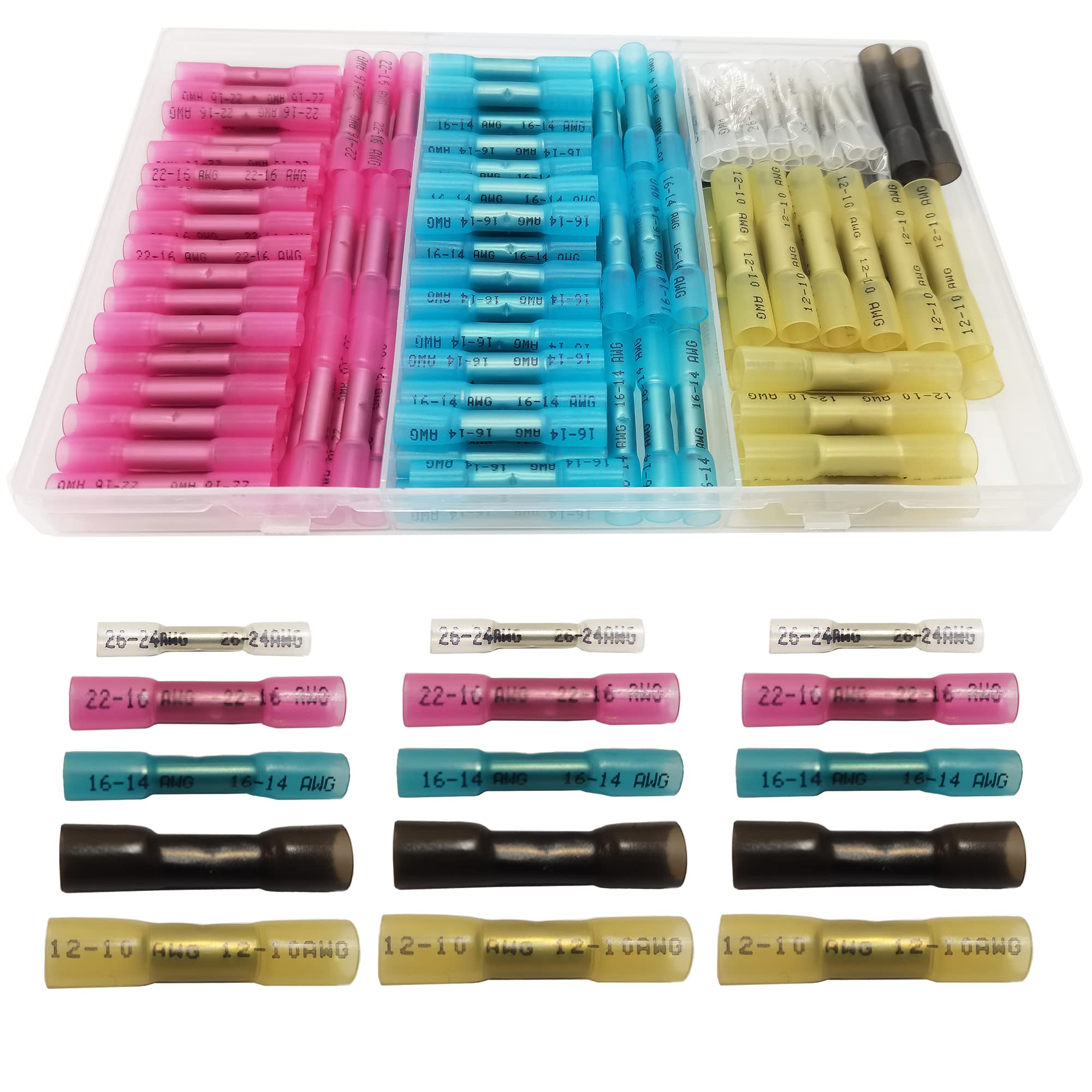 WeqeYent 150 Pcs Heat Shrink 10-26 AWG Wire Connectors, Heat Shrink Solder Seal Wire Connector, Terminal Set Electrical Wire Crimp Connector Assortment