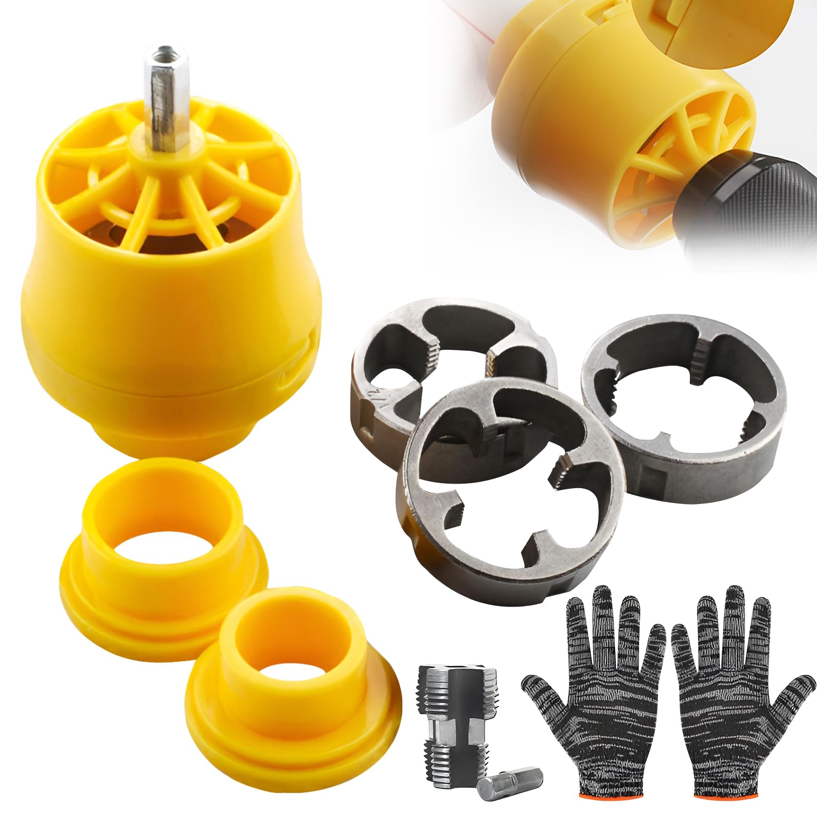 Photo 1 of Electric Drill Compatible PVC Pipe Threader Kit,PVC Pipe Threader with 3 Dies, 1/2", 3/4", 1",PVC Thread Maker Tool for Electric Drill - Plastic Pipe Tap Die Set, Pipe Threader Kit