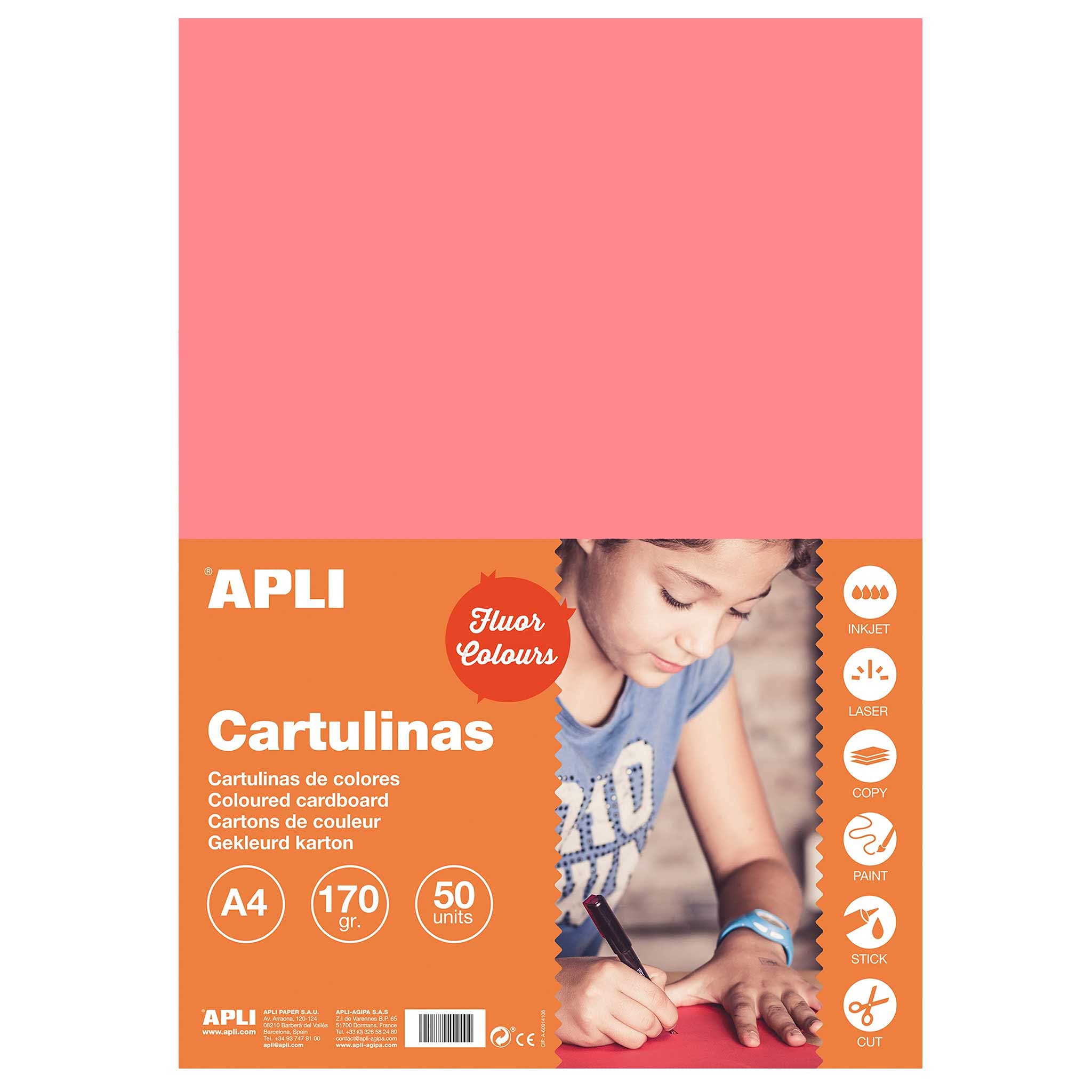 APLI 14251 – Fluorescent Pink Card A4 180 g 50 Sheets — image 1
