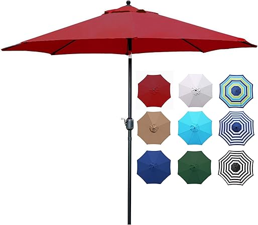 Amazon Com Blissun 9ft Patio Umbrella Manual Push Button Tilt And Crank Garden Parasol Red Garden Outdoor