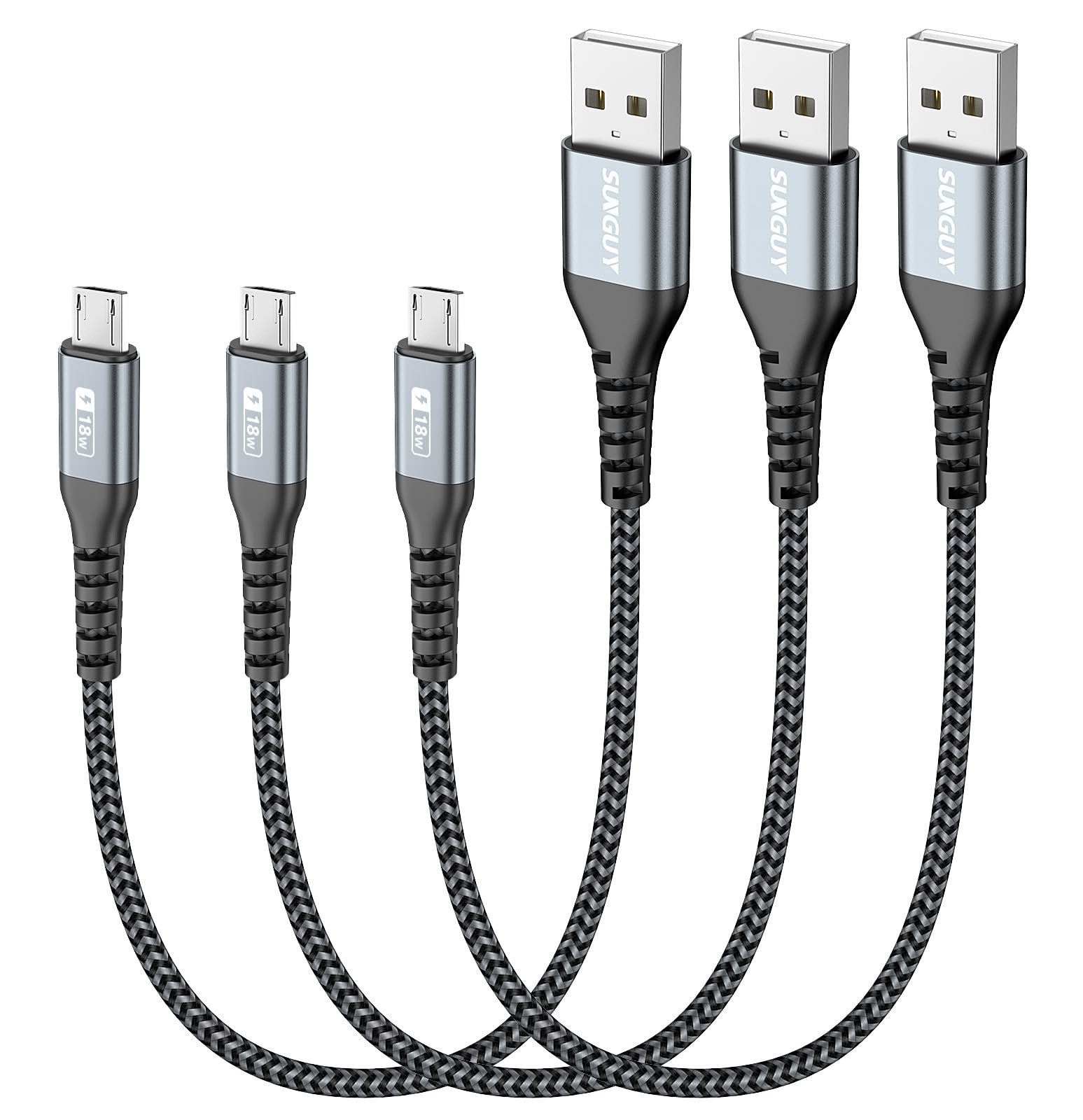 SUNGUY Micro USB Cable, 【3Pack 0.3M】 Nylon Braided USB Micro Charging Cable Fast Charger Cable Lead for Samsung S6 S7 Edge,Tab 4,Moto E4 G5S Plus,Sony Xperia Z3 Z5,Kindle HD,PS4,Xbox,Huawei Honor 7X — image 1