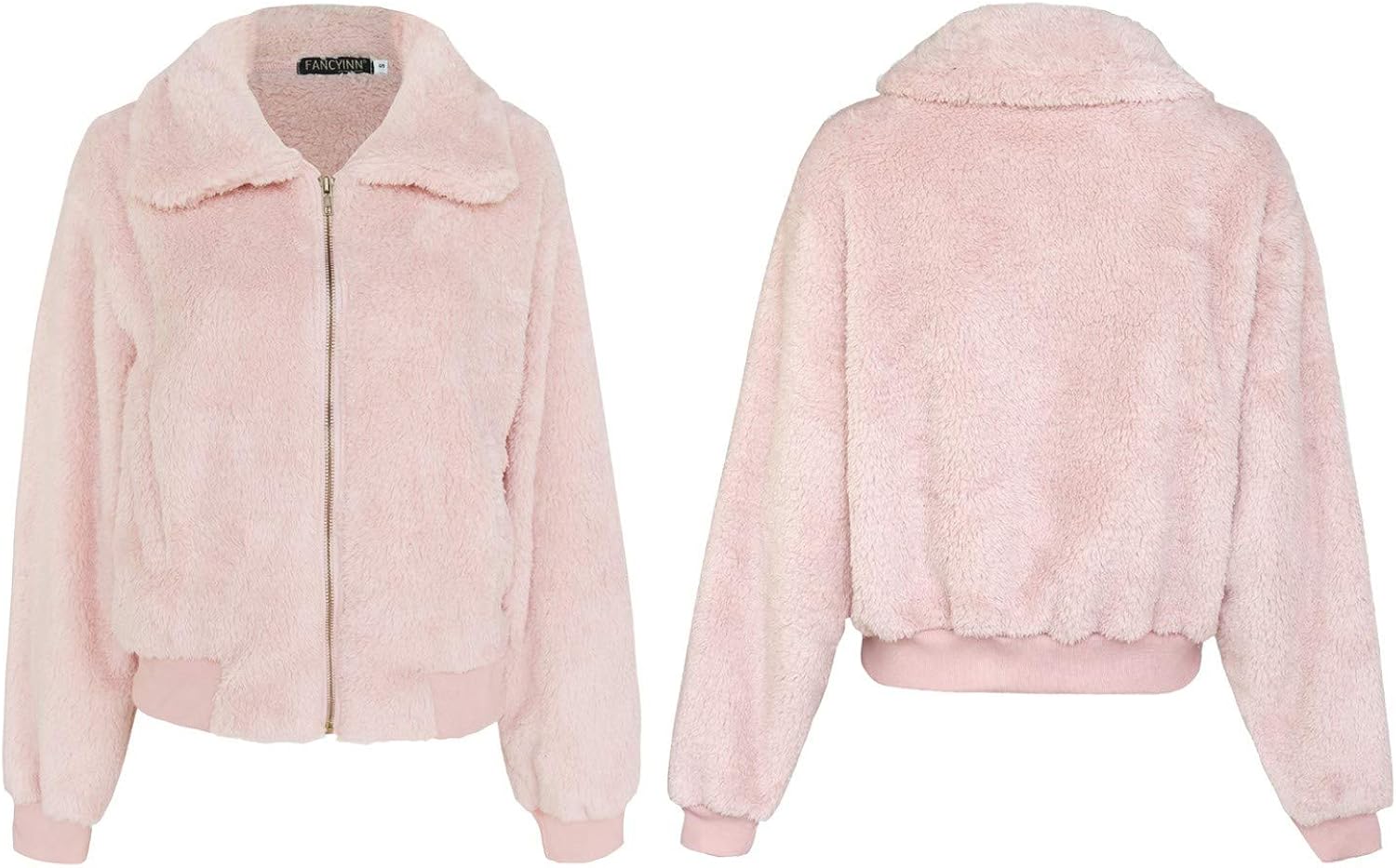 FANCYINN Womens Teddy Cropped Faux Fur Jacket Furry Lapel Coat Zip Up with Pockets Warm Winter at  Women's Coats Shop