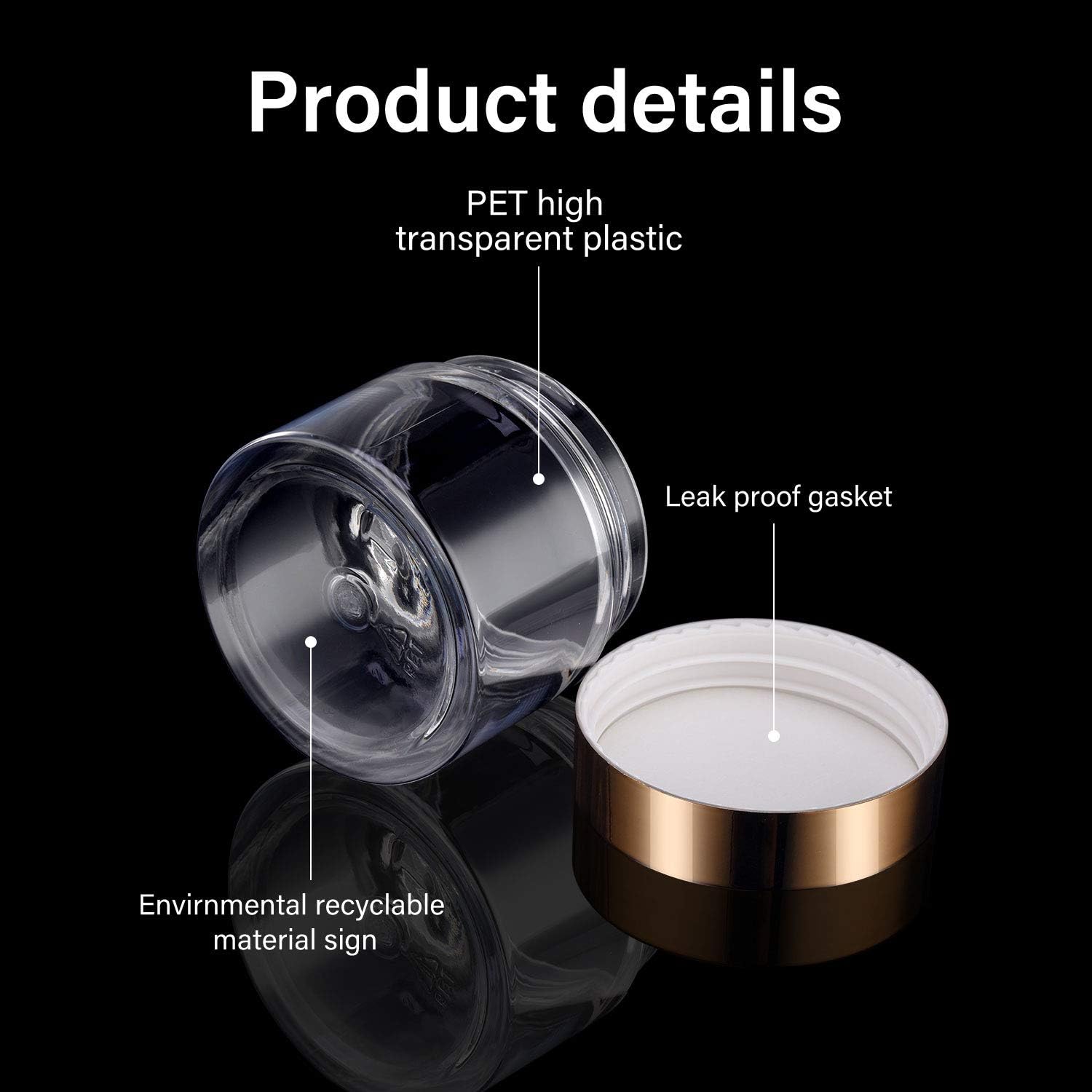 16 Pieces Round Clear Leak Proof Plastic Container Jar with Lid Plastic Slime Jar Empty Slime Storage Container Refillable Storage Favor Jar for Travel Cosmetic Lotion Creams (Gold,60 ml/ 2 oz)