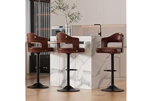 Nalupatio Swivel Bar Stools Set of 3 Seat Adjustable Height 24.5-33.5IN, Wooden Barstools PU Leather Upholstered Bar Chairs with Back & Footrest for Bar Kitchen Dining Room