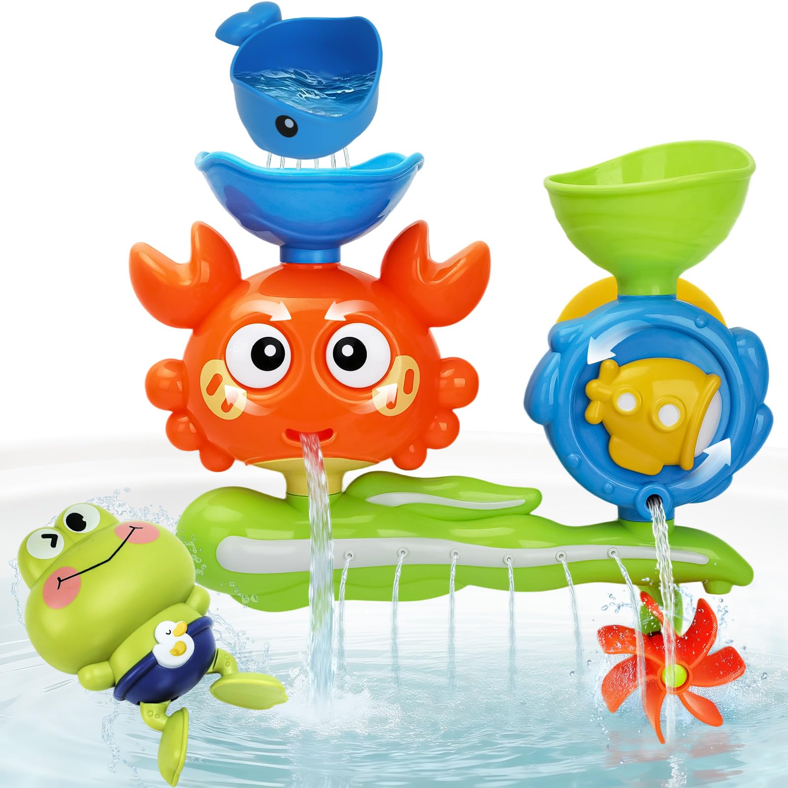 Bath Toys for Toddlers, Baby Bath Toy with Floating Swimming Frog, Squirting Water Toys, Bathtub Toy for Boys Girls, Sensory Gifts for Kids