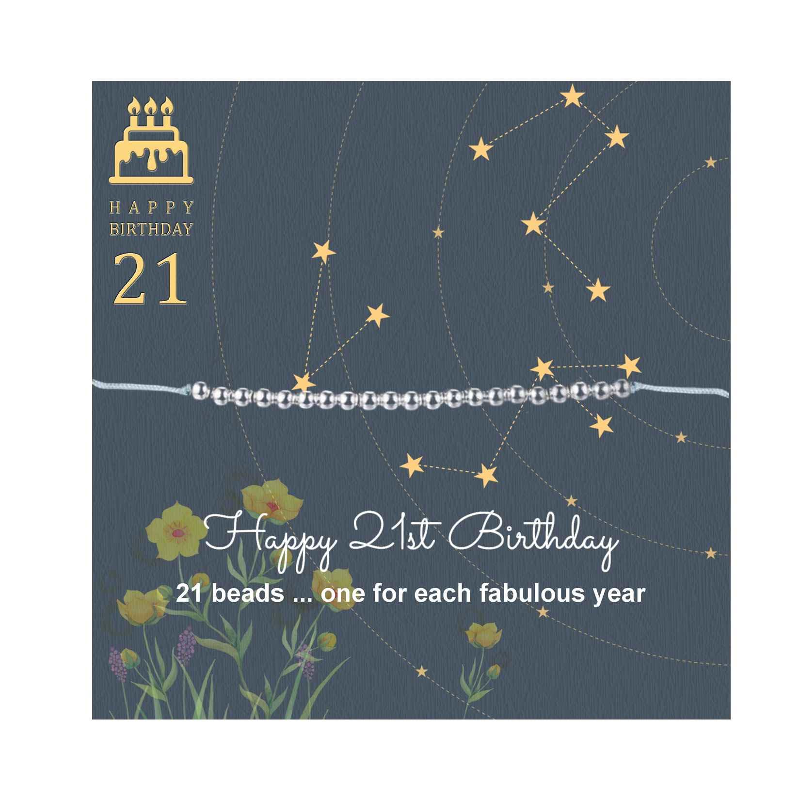 Happy 21st Gifts for Her - Sterling Silver Bead Bracelet for 21st Birthday Gift, Adjustable Jewelry 7" - 10" Cord