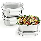Stainless Steel Food Storage Containers with Lids - 3 Piece 8.5oz Small Snack Boxes & Lunch Containers, Leakproof Freezer Safe Meal Prep Containers Fit for Portioning Snacks, Dips, and Condiments