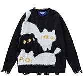 Aelfric Eden Women's Pullover Sweater Color Blocking Cat Graphic Sweater Casual Soft Warm Fall Winter Knitted Tops
