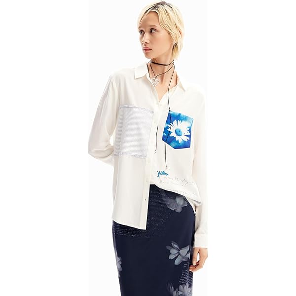 Desigual Women's Striped Floral Shirt Red at Amazon Women's