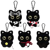 linastu 5 Pack Black Cat Plush Keychain Bag Charms – Cute Kawaii Accessories for Handbags, Backpacks & Purses, Perfect Gifts for Cat Lovers