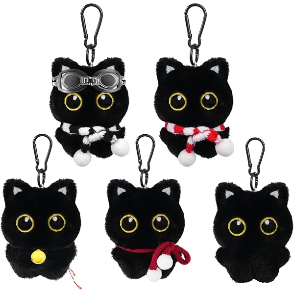 Amazon.com: linastu 5 Pack Black Cat Plush Keychain Bag Charms