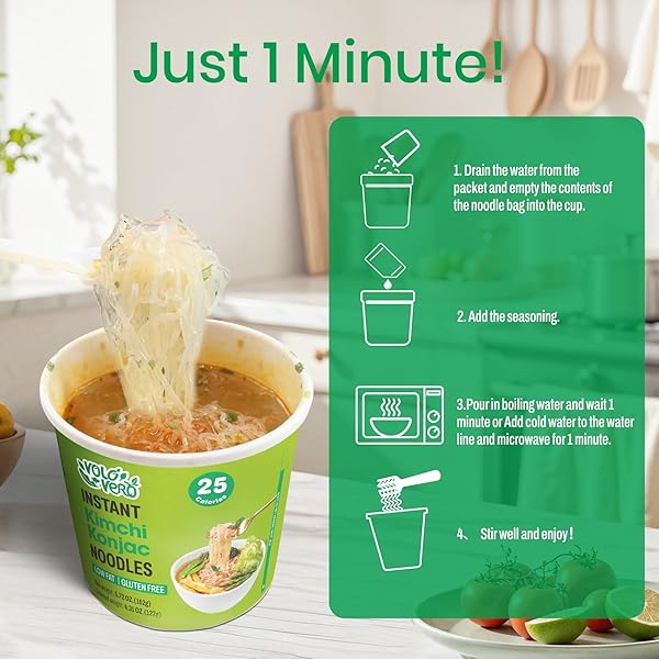 VOLO VERO KONJAC NOODLE SOUP CUP SPICY KIMCHI FLAVOR, 6 PACKS, GLUTEN FREE, KETO, LOW CALORIE, LOW FAT, LOW CARB INSTANT SHIRATAKI NOODLES ANGEL HAIR PASTA, READY TO EAT, HEALTHY DIET FOOD HOLIDAY GIFTS