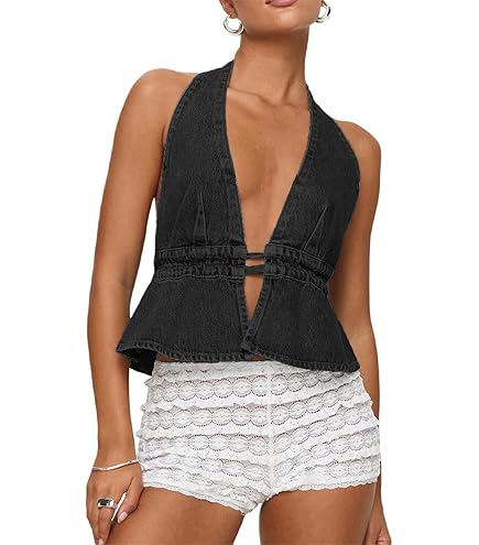 トップス SOSHIOTSUKI 23AW Lupe Denim V Neck Vest Women's Denim Sleeveless Vest - Classic Button-Up V-Neck Top