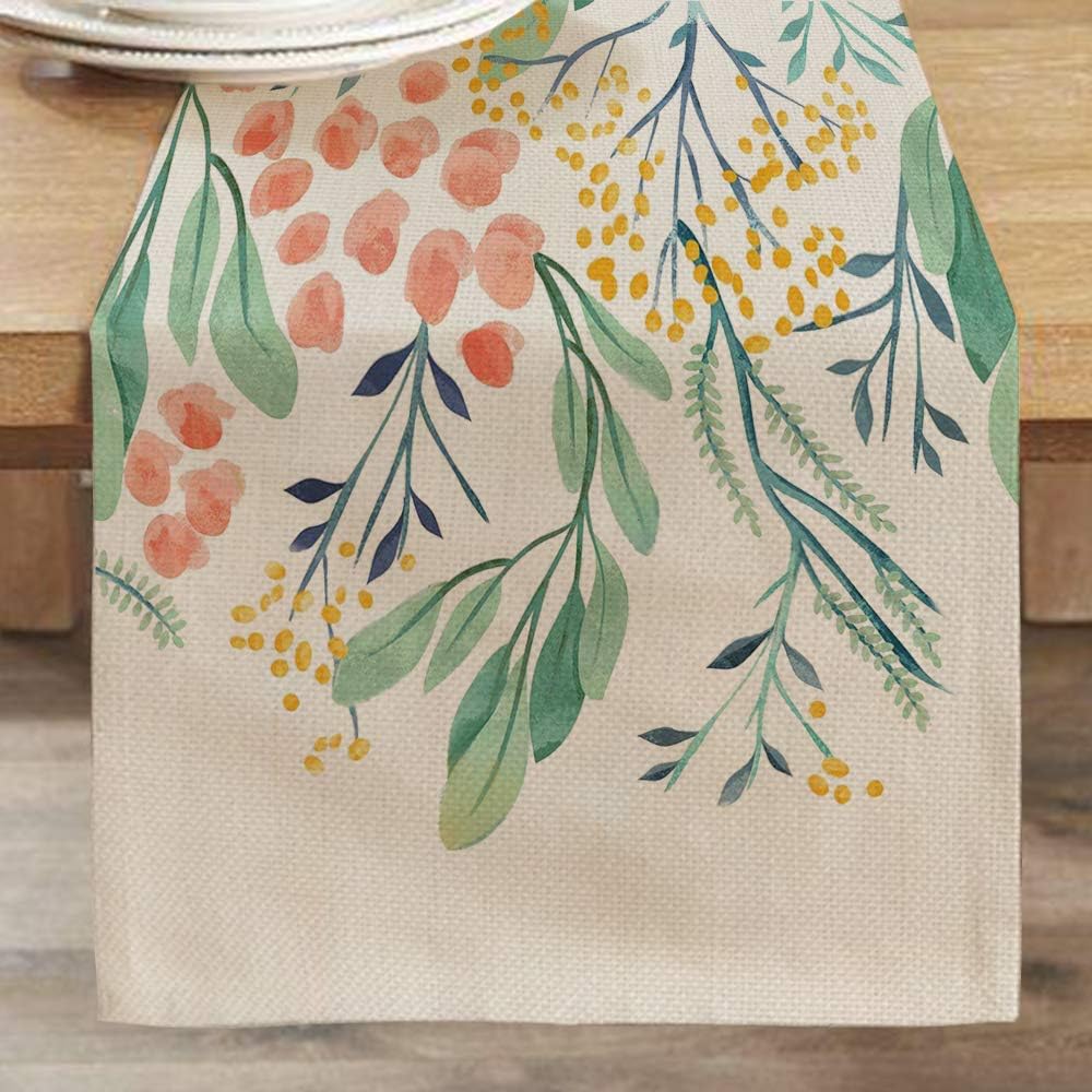CROWNED BEAUTY Spring Summer Table Runner Floural 13 x 72 Inch Farmhouse Rustic Holiday Kitchen Dining Table Decoration for Indoor Outdoor Dinner Party CT013-72: Home & Kitchen