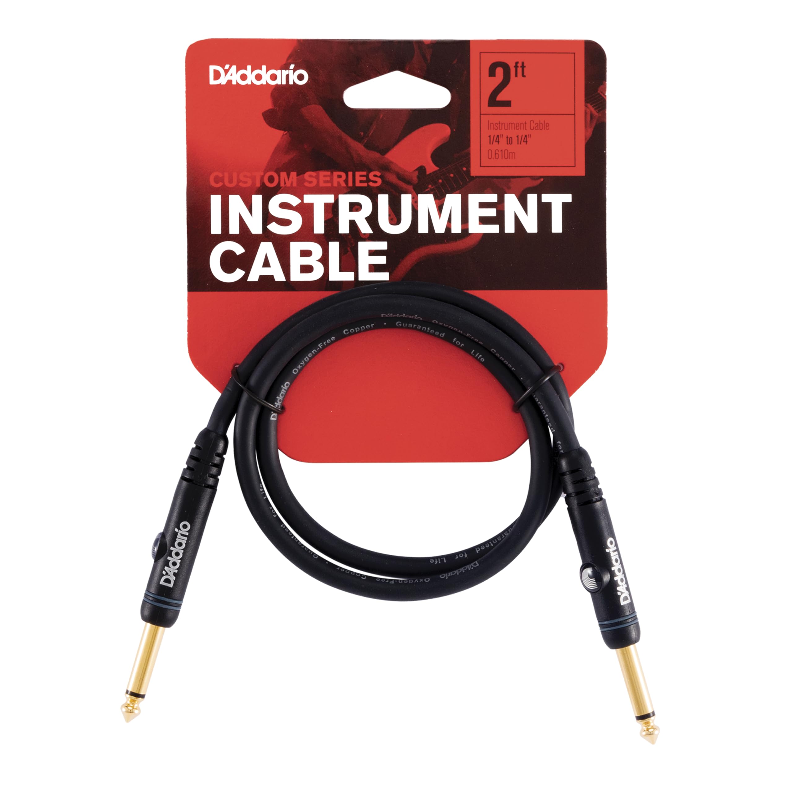 D’Addario Accessories Custom Series Patch Guitar Cables - Guitar Pedal Cable with ¼ Inch Ends - Durable & Reliable - Instrument Cable for Pedalboards - Straight End, 2 feet